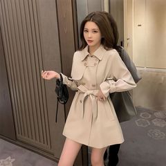 中长款风衣女春装新款英伦风系带收腰小个子大衣设计感外套