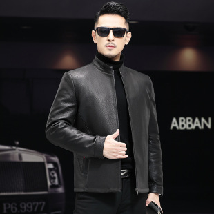 Autumn and Winter New Haining Leather Jacket Men's Head Layer Goatskin Down Jacket with Removable Inner Liner Leather Jacket Coat Middle-aged Collar