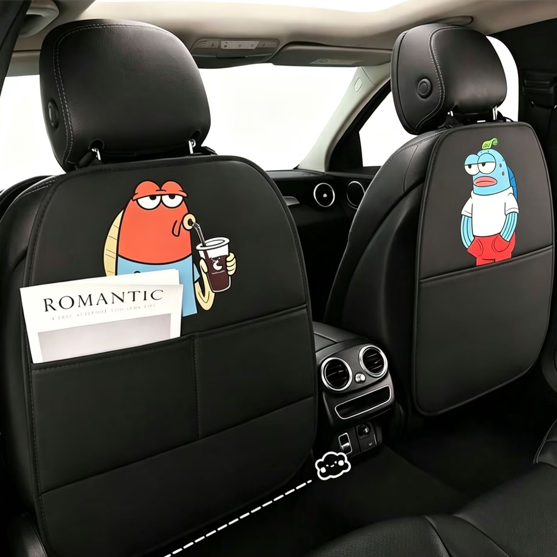 Car anti-kick mat, children's seat back anti-kick pad, SpongeBob Bikini Bottom red fish rear seat anti-dirt pad, cartoon anti-kick
