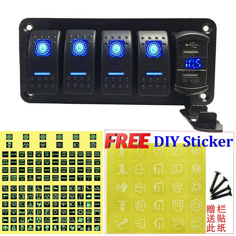 Корабельный тип переключатель 4-разрядный переключатель комбинированная панель 5PIN RV для яхт для автобуса 4.8A Управление питанием для автомобиля