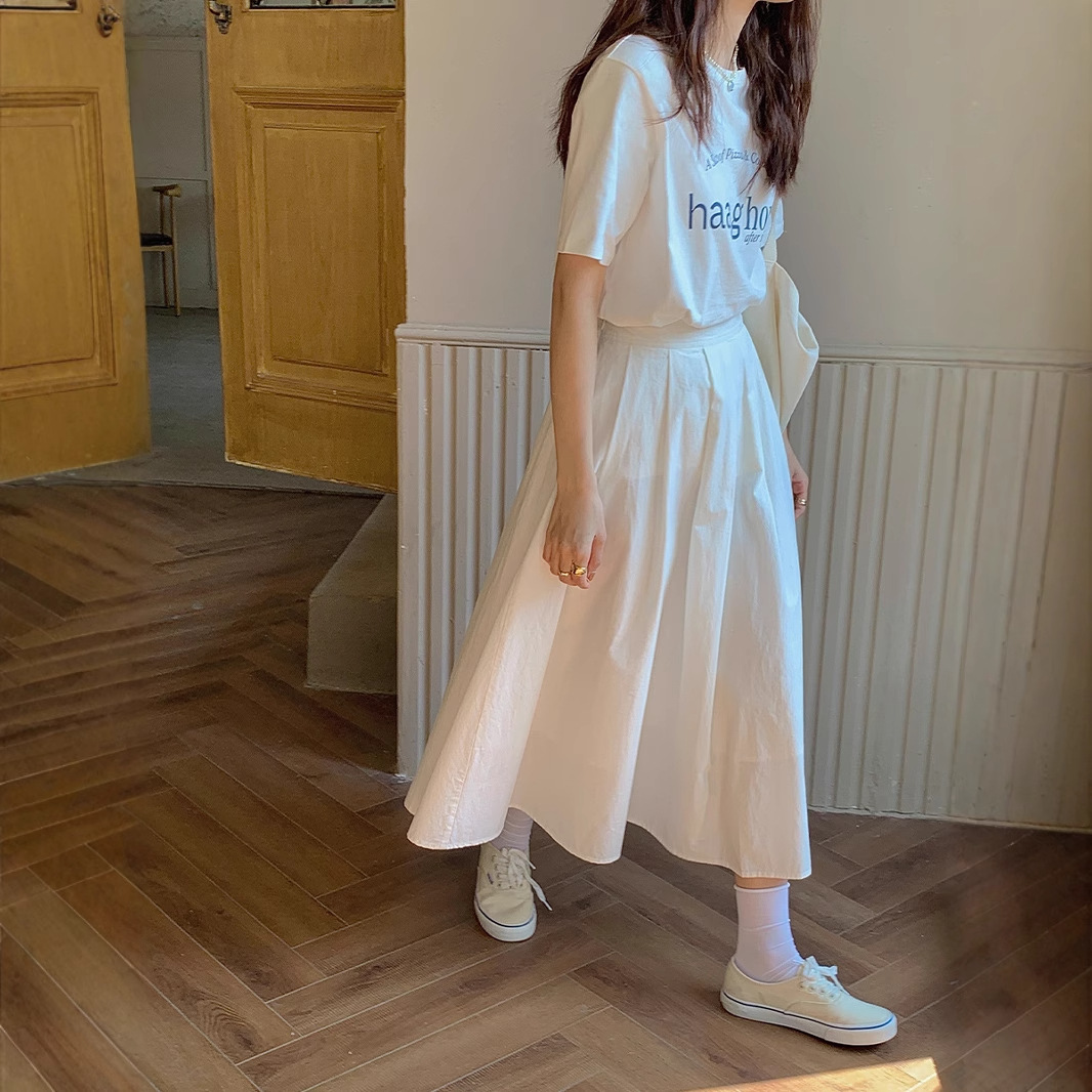 Versatile White Skirt Wei Song Apparel 2026 New High-Waisted Slimming Solid Color Simple A-Line Skirt for Women