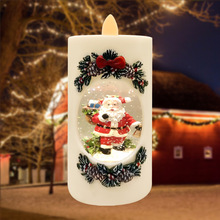 跨境LED圣诞蜡烛摆件工艺品 复古雪花八音盒扁风灯家居装饰水球灯