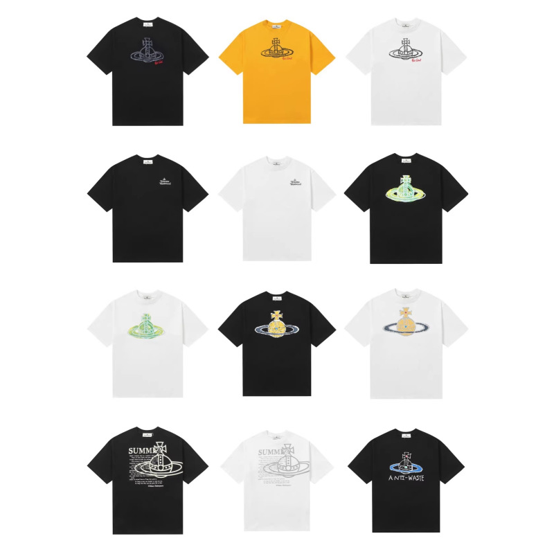 Vivi New Spring and Summer Short-Sleeve Trendy Brand Dice Question Mark Saturn Letter Embroidery Crack Print Unisex Style Vivi New Spring and Summer Short-Sleeve Trendy Brand Dice Question Mark Saturn Letter Embroidery Crack Print Unisex Style