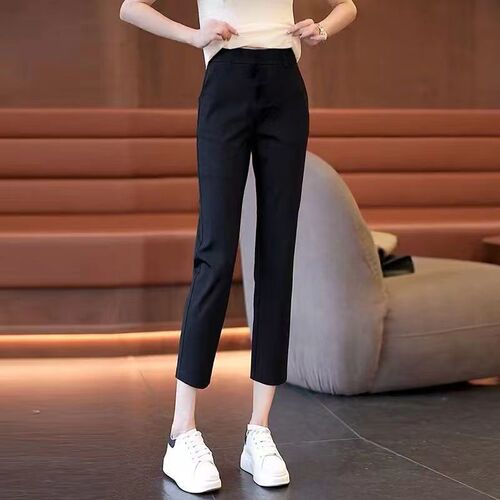 Internet celebrity small pants, eight-quarter pants, women's summer light and thin pants, elastic waist casual suit pants, women