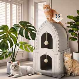 跨境宠物窝毛毡猫窝秋冬别墅城堡耐抓不掉屑猫笼半封闭小型犬