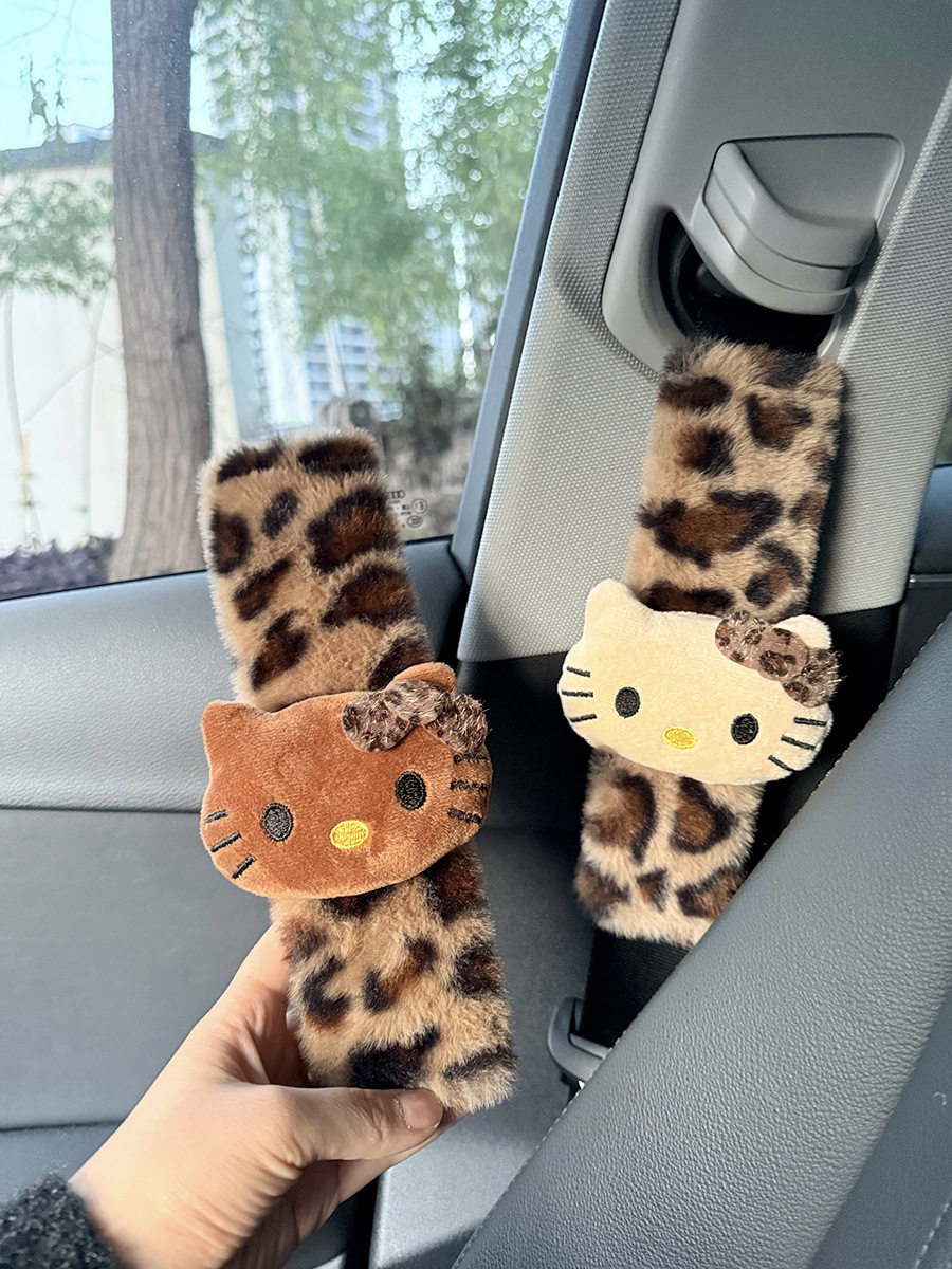 Melard leopard print Hello Kitty plush car seat shoulder pad, plush toy for car interior, car seat shoulder strap