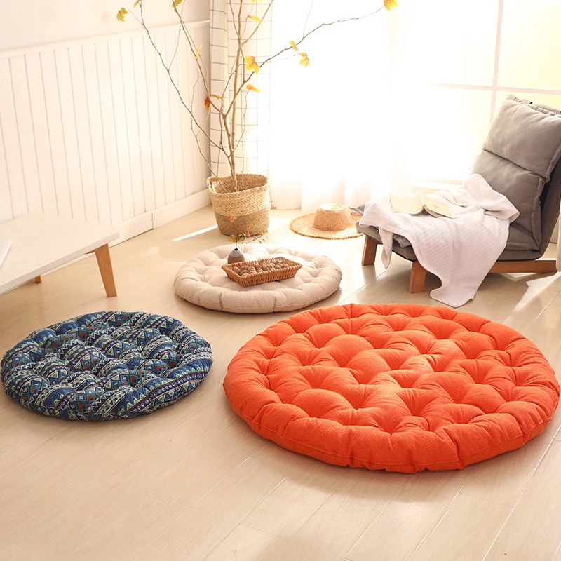 Cotton and linen cushion solid color thickened Japanese futon home meditation yoga mat balcony living room tatami mat