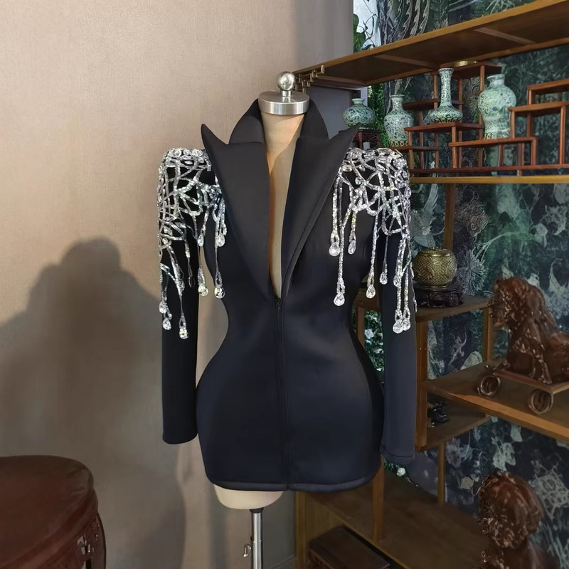 European and American Cross-Border Female Celebrities' Same Style Diamond Suit Dress for Banquet Hosts, Stage Gown with an Elegant and Graceful Aura