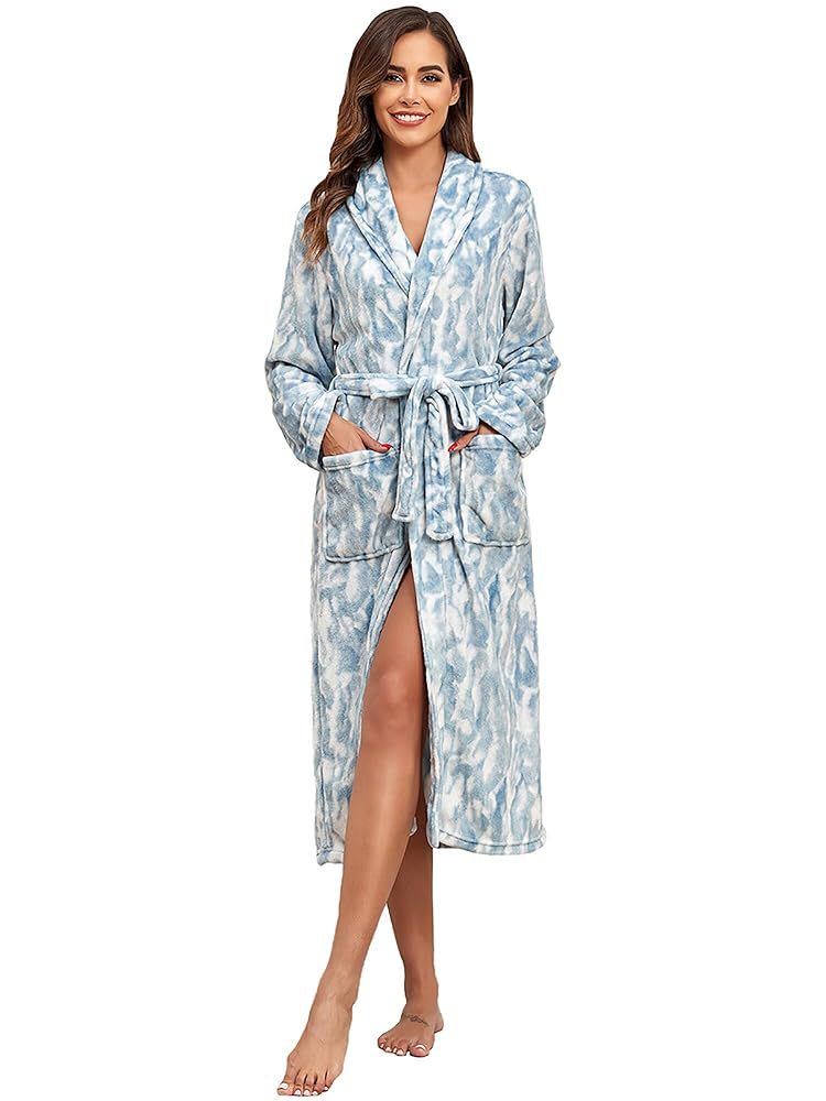 Amazon popular solapa Albornoz transfronterizo alargado pijamas impreso solapa casual franela camisón nuevo Albornoz