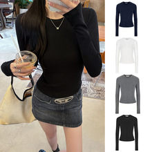 2025春秋冬洋气辣妹掐腰T恤女正肩简约基础打底衫修身长袖上衣