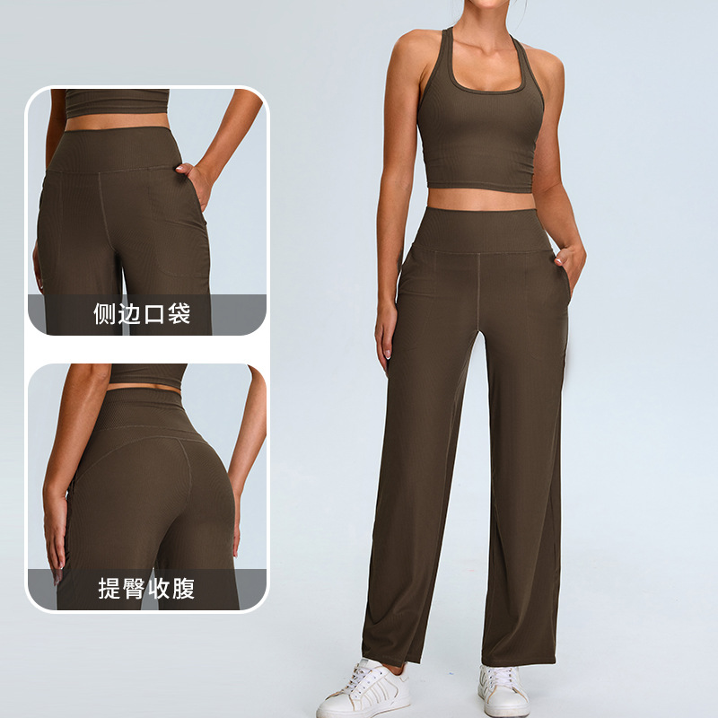 Transfronterizos otoño y invierno ocio suelto pantalones de calzado de mujer bolsillo de rosca pantalones deportivos de piernas anchas pantalones de ejercicio de secado rápido