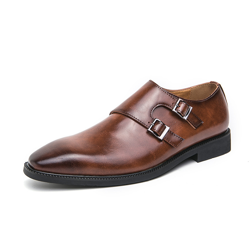 Zapatos de cuero de punta punta para hombres de moda coreana, zapatos de negocios casuales de un solo pie para hombres, zapatos de estilo de cabello de alta altura para hombres.