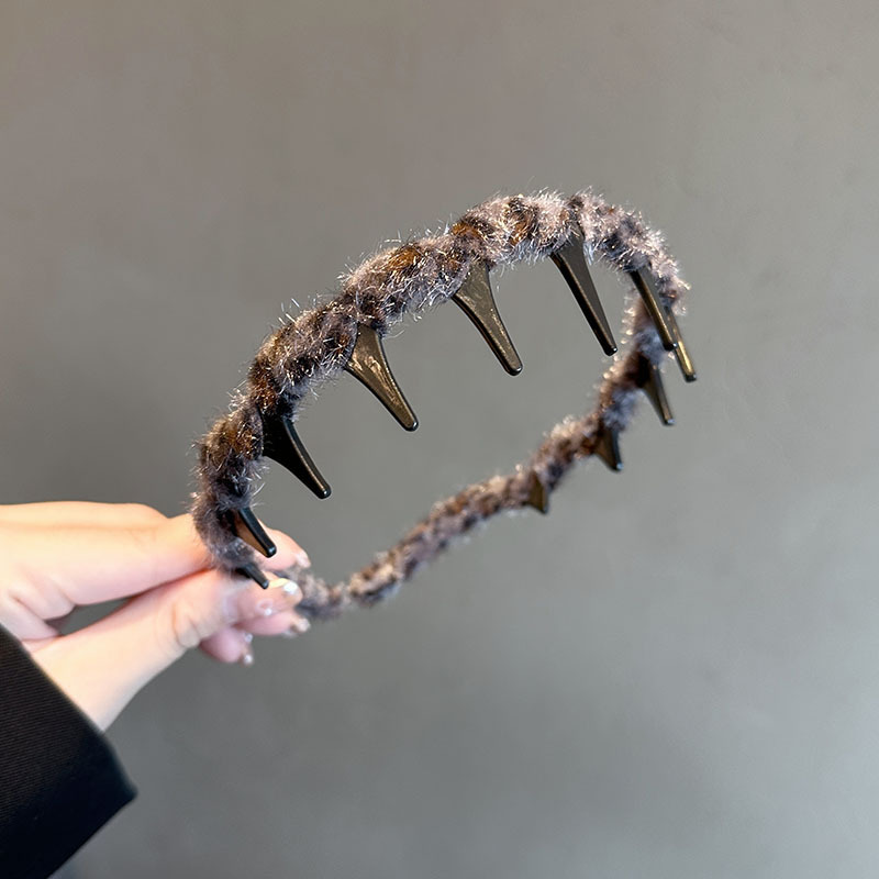 豹纹毛绒带齿波浪洗脸发箍女款碎发压法发卡秋冬发饰发根蓬松头箍|undefined