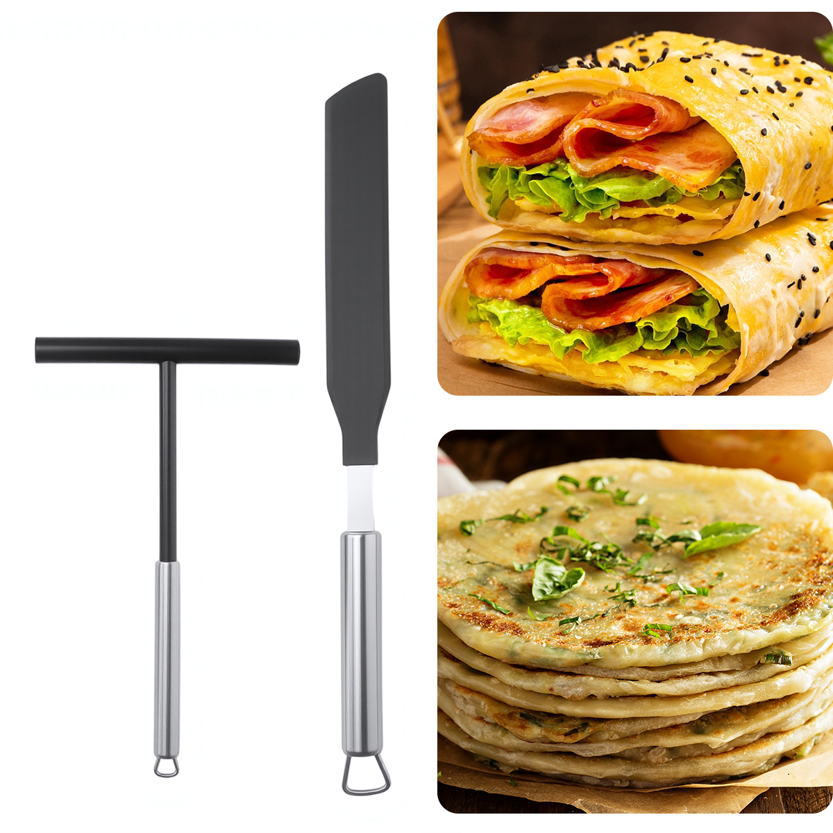 304 Stainless Steel Nylon Pancake Fruit Scraper Stall Egg Pancake Scraper Pancake Tool Baking Scraper