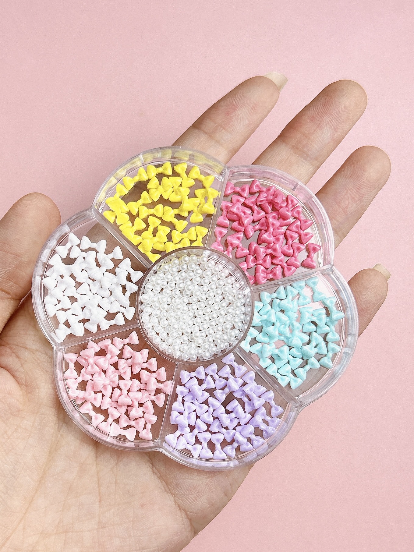 30g Weight Nail Decoration Accessories Nail Supplies 1 Set Quantity Resin Material Bow Knot Pattern Simple Style Style 7-Grid Mixed Bow Pearl Nail Beauty Ornament Girl's  Style Mini Small Bow Tie Nail Material Package Box 5