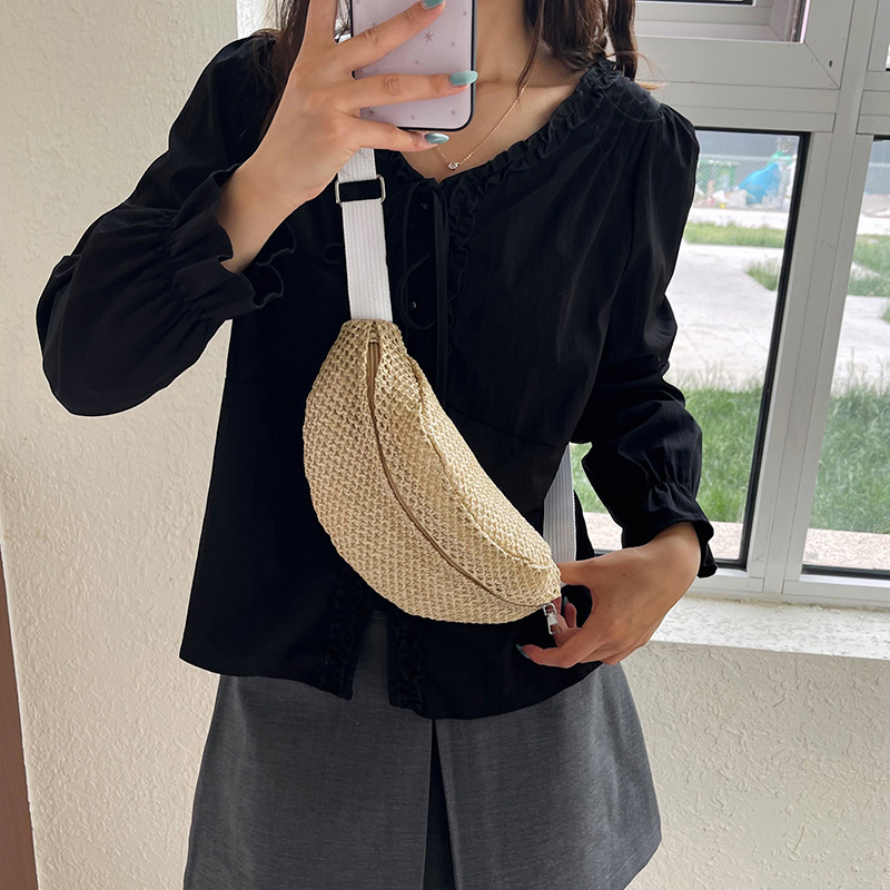 Bolso de paja para mujeres 2026 nueva moda de verano de moda versátil de un solo hombro playa trenzado bolso de pecho casual para mujeres