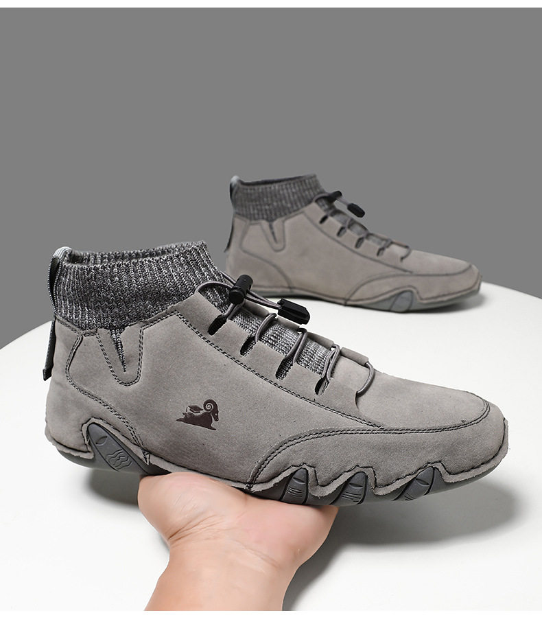 Bốt Martin cổ cao LDECK cổ vừa, thun co giãn, đế bằng, form unisex — C8007 kaki, C8007 màu xám, C8007 màu đen, C8007 đen M (kiểu lót nhung) chi tiết 31
