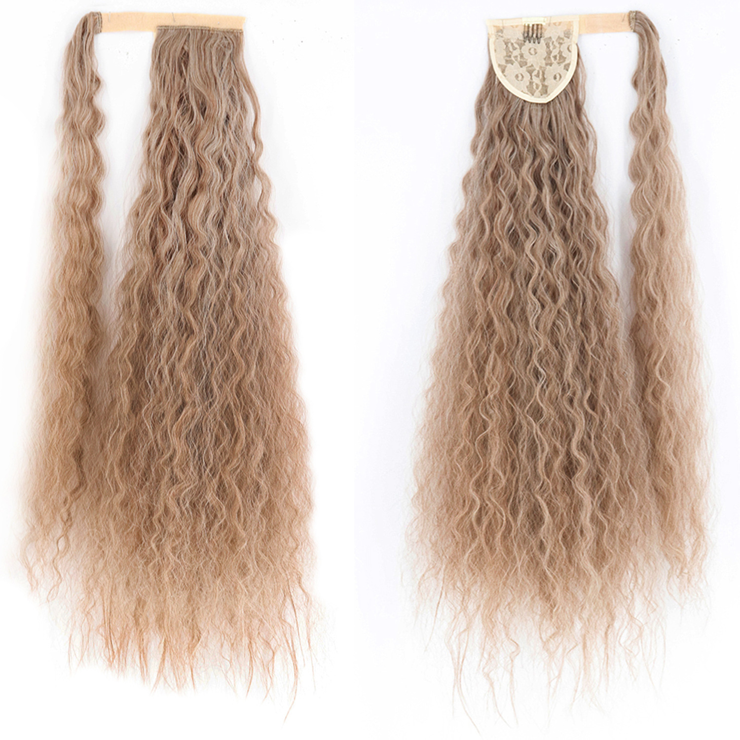 85CM peluca cola de caballo velcro maíz caliente cola de caballo largo cabello rizado fibra de caballo