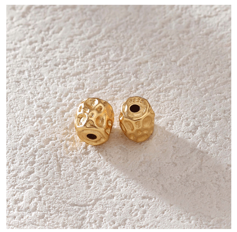 925 Silver Gold-Plated Old-Style Barrel Beads Xizang-Style Bracelet Spacer Beads Loose Beads Cultural Accessories Handmade DIY Jewelry Accessories