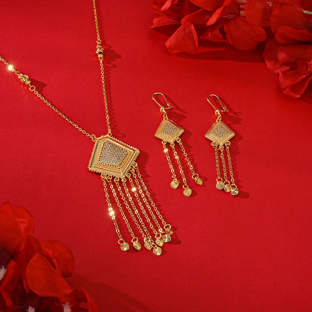 Transfronterizos de moda en el Medio Oriente joyas de mano de obra exquisita aretes de mujer collar conjunto de joyas pendientes de diamantes colgante dos piezas conjunto
