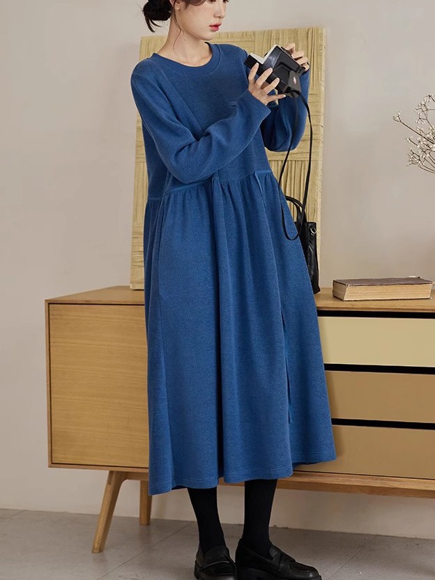 2025秋冬新作 ダブルガーゼコットン 長袖カジュアルワンピース レディーススカート