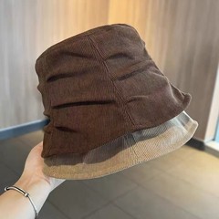 褶皱灯芯绒渔夫帽女春秋复古显脸小水桶帽子高级感韩版时尚盆帽潮