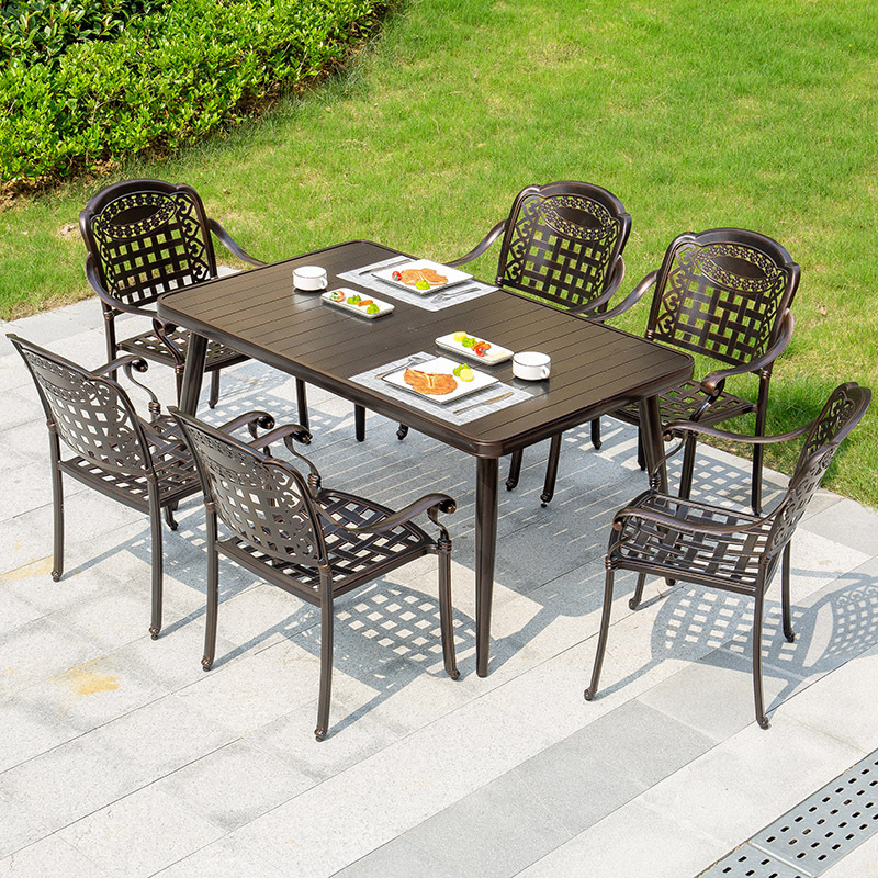 Mesa y silla de aluminio fundido al aire libre patio villa jardín balcón al aire libre hierro forjado ocio estilo europeo al aire libre combinación de mesa y silla impermeable