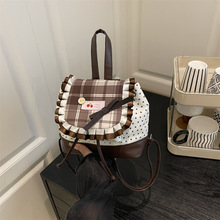 芭蕾风花边格纹软妹双肩包包女2025新款潮休闲学生通勤外出小背包