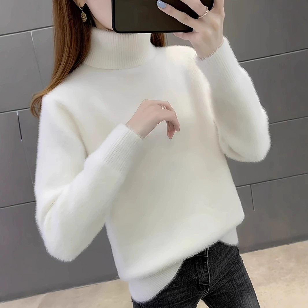 Свитер с высоким воротником, женский весенне-осенний 2025, новый свободный пуловер, утолщенный модный, самый простой для сочетания, тонкая трикотажная нижняя рубашка для женщин