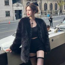 黑色仿狐狸毛皮外套女新款秋冬韩系中长款时尚百搭毛毛大衣