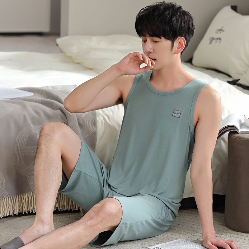 Hombres modal pijamas verano chaleco Delgado pantalones cortos más tamaño sin mangas desgaste del hogar chaleco Delgado desgaste exterior traje