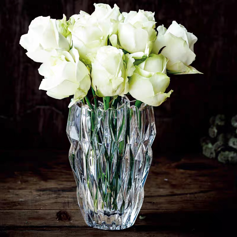 Jarrón de vidrio de estilo europeo al por mayor, rico arreglo floral de bambú seco, jarrón grande, flor transparente, decoración de mesa de comedor de sala de estar, decoración