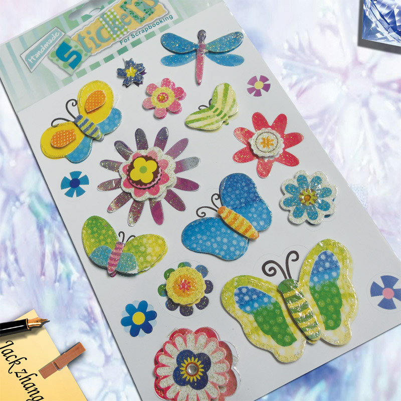 3D Foam Stickers with Layered Butterfly and Heart Ribbon Designs for High Heels, Vintage Style Gold-Plated Journal Stickers