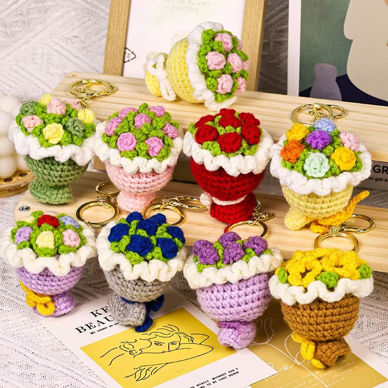 diy成品毛线手捧花教师节情人节礼品礼物玫瑰花向日葵汽车摆件