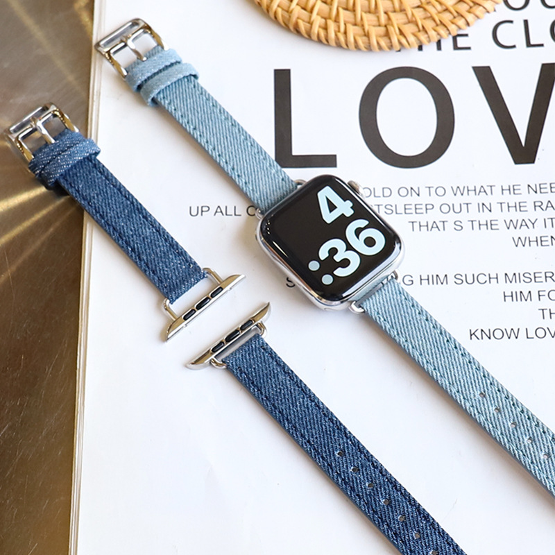 Adecuado para iwatch Correa todas las series disponibles Apple S9 Correa moda blanco Denim Correa delgada para niñas