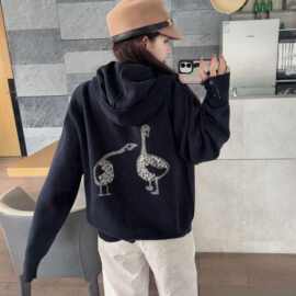 2025秋冬新款TB学院风时尚百搭小众设计感后背双鸟拉链连帽衫外套