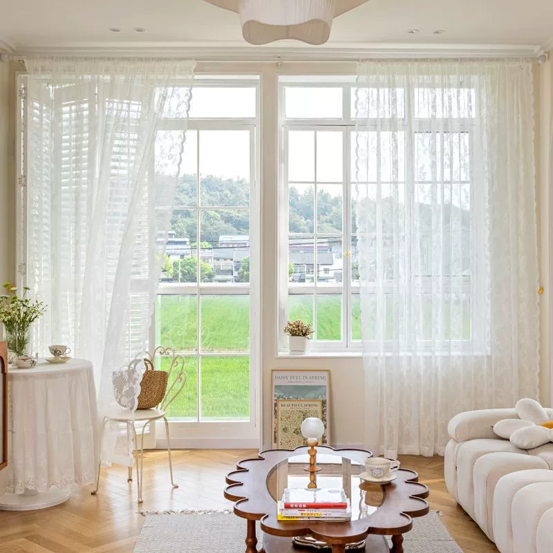 Lace Curtain Korean Style, White, Velcro or Pole/Hook Attachment, Multiple Heights