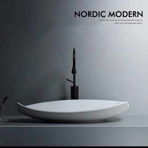 Black ceramic wash basin with creative artistic design, single basin sink for Nordic-style platform, white option, unique shaped face wash basin