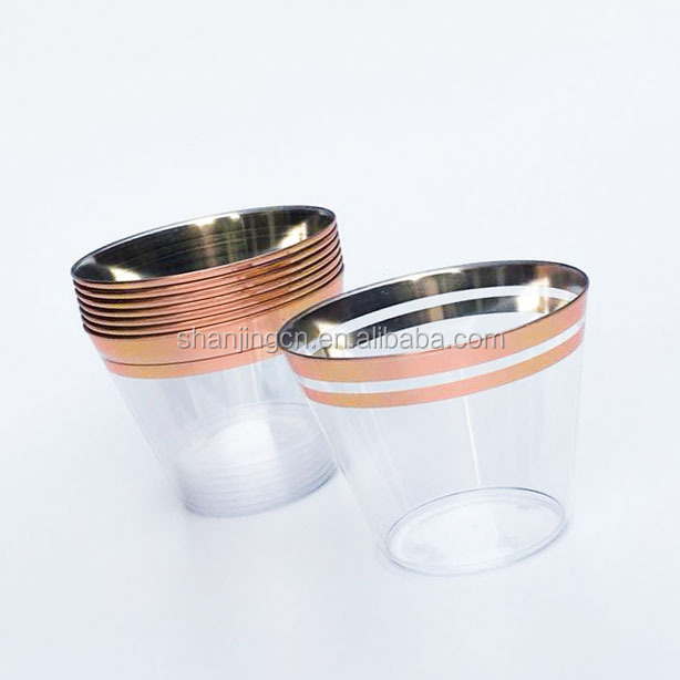 Vaso desechable de plástico de doble borde con estampado en caliente de 9 oz, vaso para comida occidental, vaso para agua potable, vaso de aviación de PS