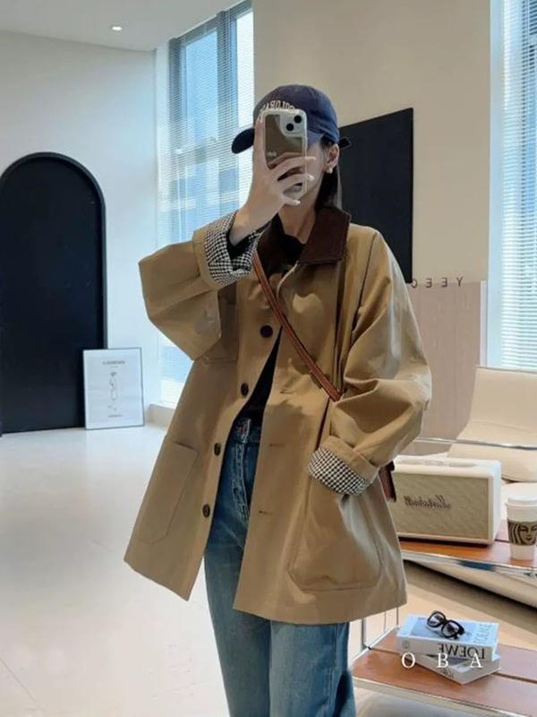 韩版休闲风衣外套女中长款2025春秋新款高级感宽松显瘦小个子大衣|undefined