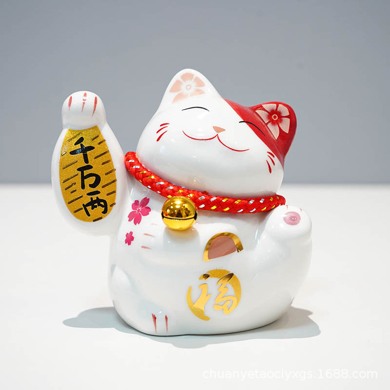 Fortuna gato miles de dos adornos pequeño tamaño lindo cerámica decoración del hogar creativo empresa actividad pequeño regalo logo