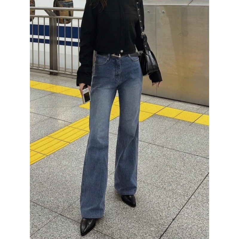 Longmei Flared High-Waisted Women's Jeans 2026 Early Spring New Korean Style Lc Retro Versatile Straight-Leg Pants