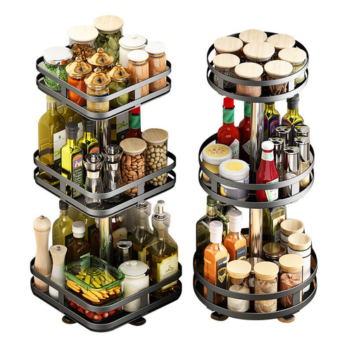 Kitchen rotating seasoning storage rack without punching seasoning rack household countertop corner oil salt sauce vinegar storage rack