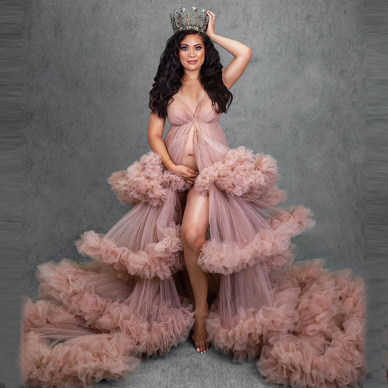 Charming Fluffy Tulle Maternity Dress Photo Shooting V-Neck Sleeveless Stretch Sleeveless Ruffled Layered Dress Prom Charming Fluffy Tulle Maternity Dress Photo Shooting V-Neck Sleeveless Stretch Sleeveless Ruffled Layered Dress Prom