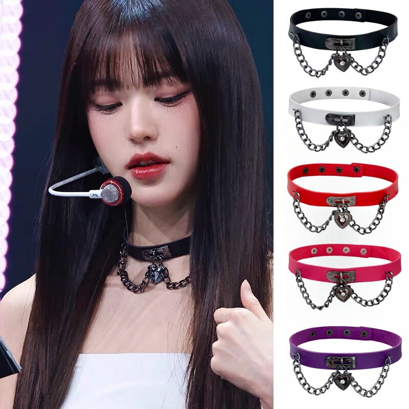 European and American Cross-Border Y2K Spicy Girl Harajuku Punk Heart-Shaped Lock Leather Choker Rock Choker Clavicle Chain Necklace Accessories