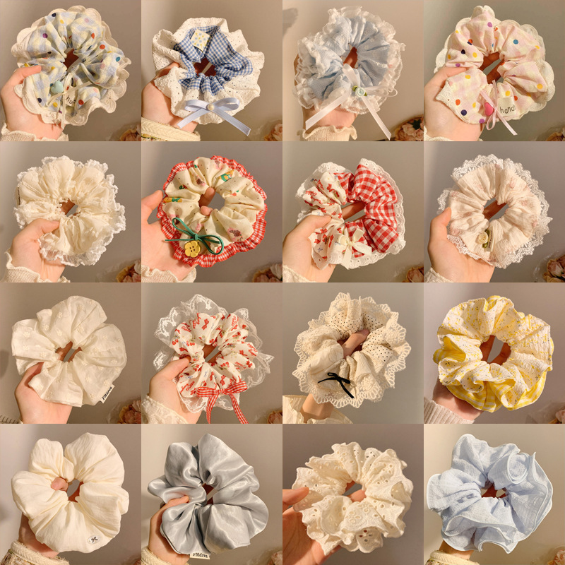 French-style Gentle Lace Bow Scrunchie For Women, Korean-style High-end Lazy Style Accessory, Large Hair Tie_voghion.com