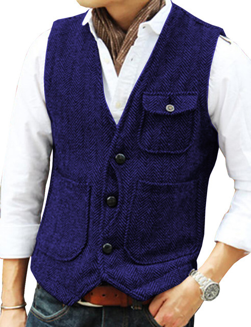 Men-s-Vest-Brown-Herringbone-W