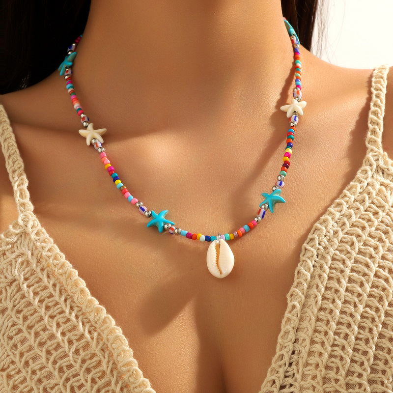 Explosive cross-border jewelry ocean wind bohemian necklace vacation starfish natural shell beaded clavicle chain necklace Explosive cross-border jewelry ocean wind bohemian necklace vacation starfish natural shell beaded clavicle chain necklace