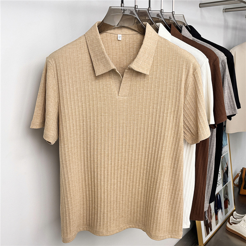 Men's Seagull Collar Short Sleeve Polo Shirt, Lightweight Quick-Dry Stretch Fabric, Unique Asymmetrical Design, Comfort-Fit Casual Top_viptrois.com
