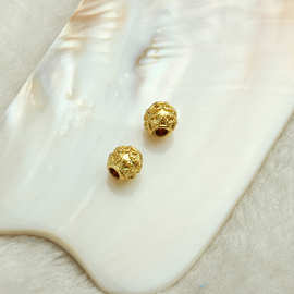 沙金保色7mm雕纹爱心孔珠 diy手工饰品配件 手链串隔珠圆珠材料